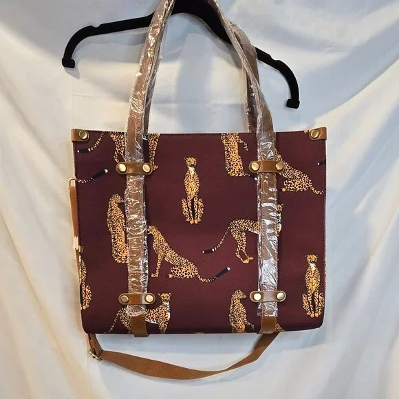 ModCloth Canvas Tote Leopard Purse Shoulder Bag NWT 16x13 - Picture 7 of 12